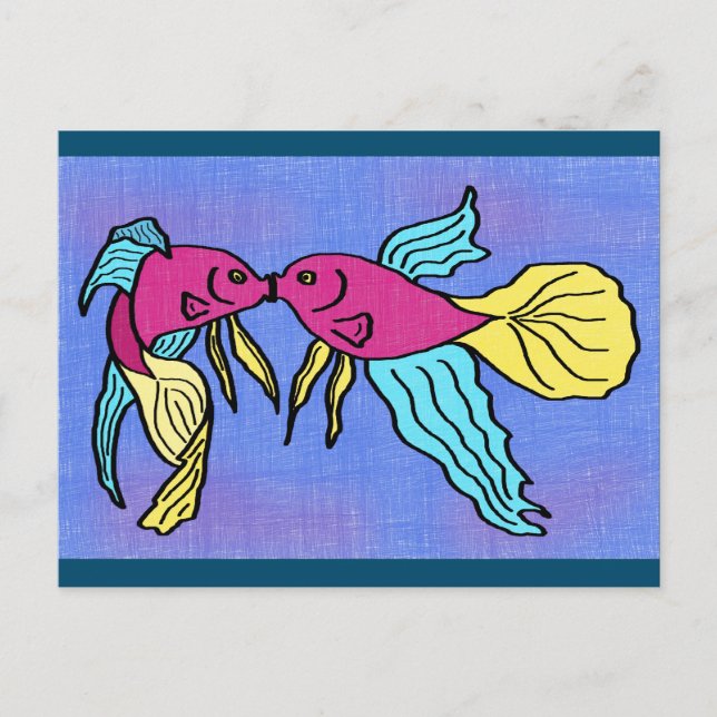Cartoon fish kissing postcard (Front)