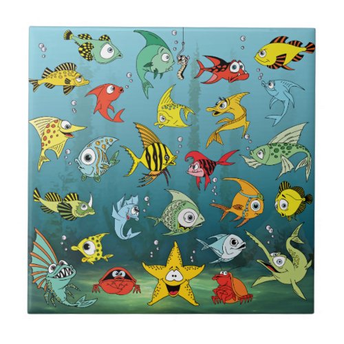 Cartoon Fish Underwater Ceramic Tile