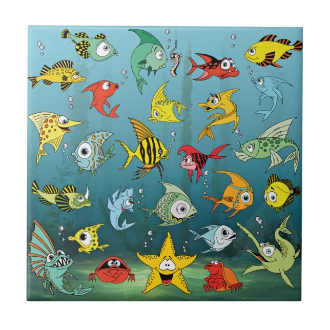 Cartoon Fish Underwater Ceramic Tile (Front)