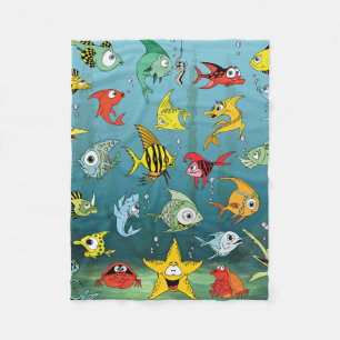 Cartoon Fish Underwater Fleece Blanket