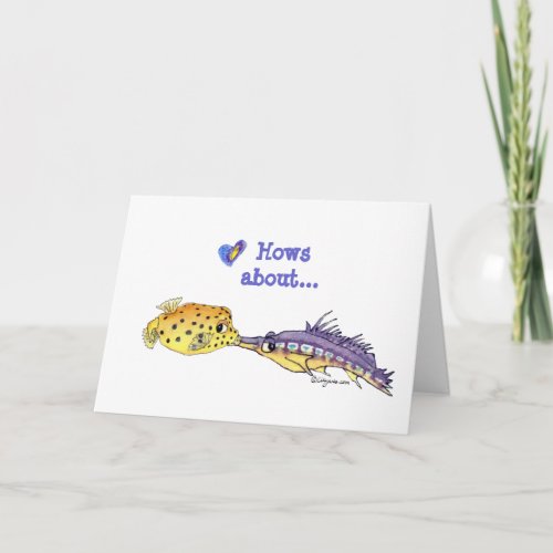 Cartoon Fish Wet Kisses Valentine Card