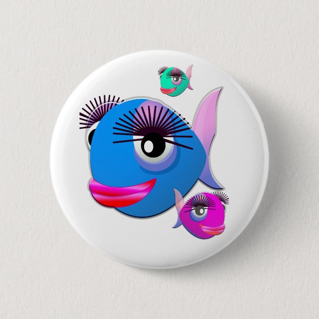 Cartoon Fish with BIg Lips and Eyelashes Pinback Button (Front)