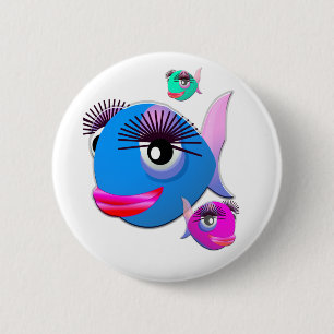 Cartoon Fish with BIg Lips and Eyelashes Pinback Button
