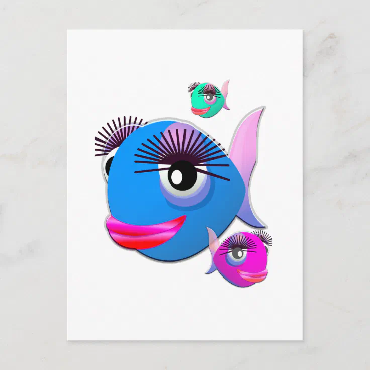 Cartoon Fish with BIg Lips and Eyelashes Postcard | Zazzle