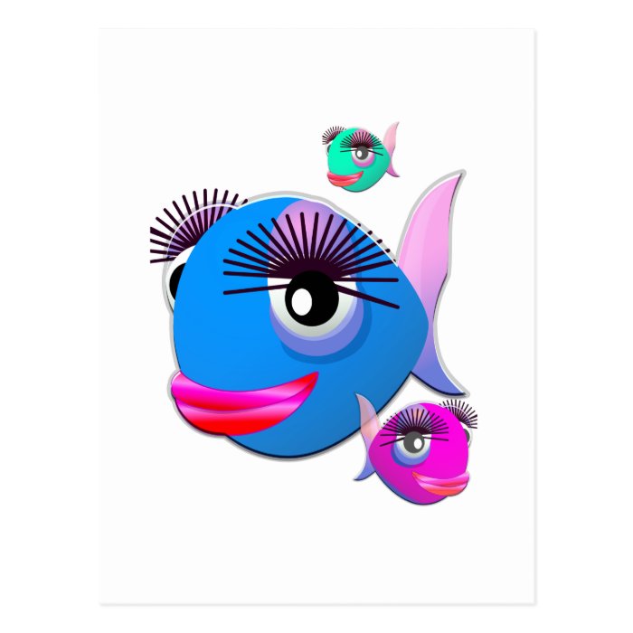 Cartoon Fish with BIg Lips and Eyelashes Postcards