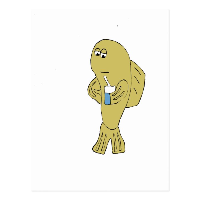 Cartoon Fish With Soda Postcard