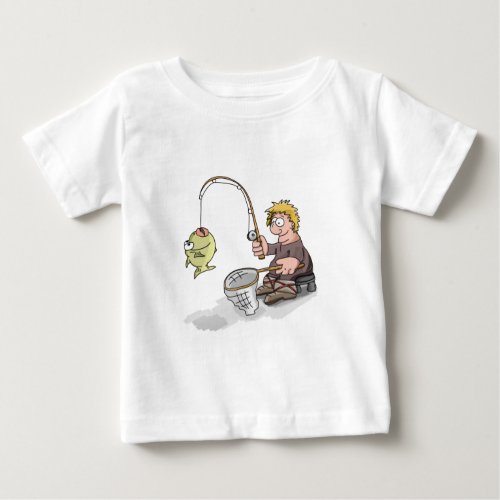 Cartoon fisherman fishing on the ice baby T_Shirt