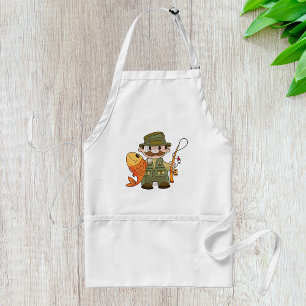 Cartoon Fisherman with Big Catch Funny Fishing Adult Apron