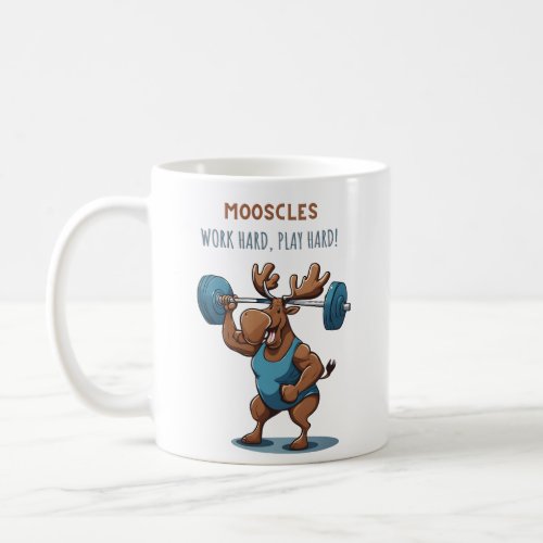 Cartoon fitness moose training with weights coffee mug