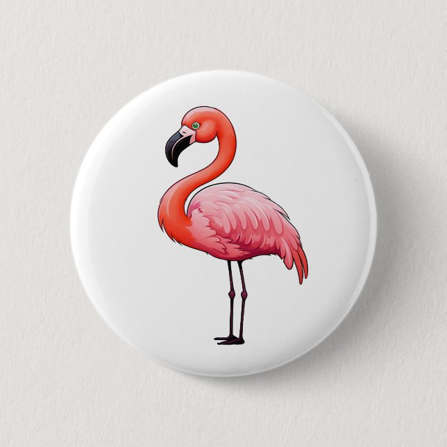 Cartoon flamingo illustration button (Front)