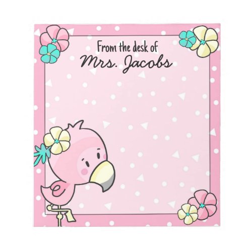 Cartoon Flamingo with Flowers Teacher Notepad