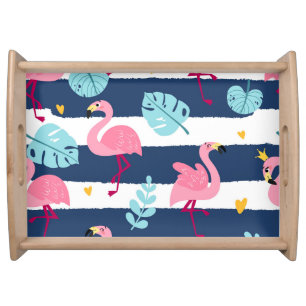 Cartoon Flamingos: Summer Tropical Vintage. Serving Tray