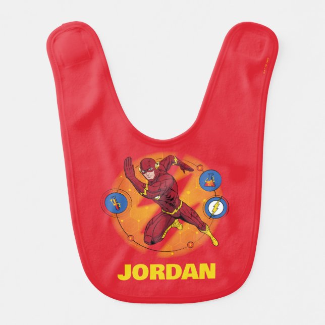Cartoon Flash Laboratory Running Graphic Baby Bib (Front)
