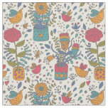 Cartoon floral pattern with birds 2 fabric