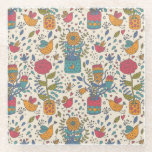 Cartoon floral pattern with birds 2 glass coaster
