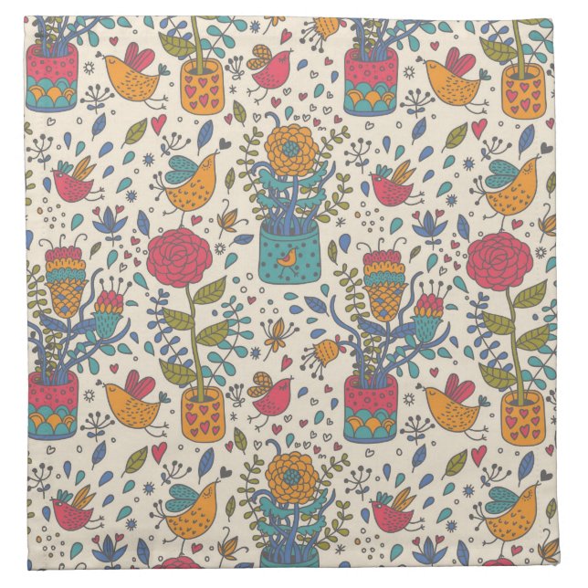 Cartoon floral pattern with birds 2 napkin (Front)
