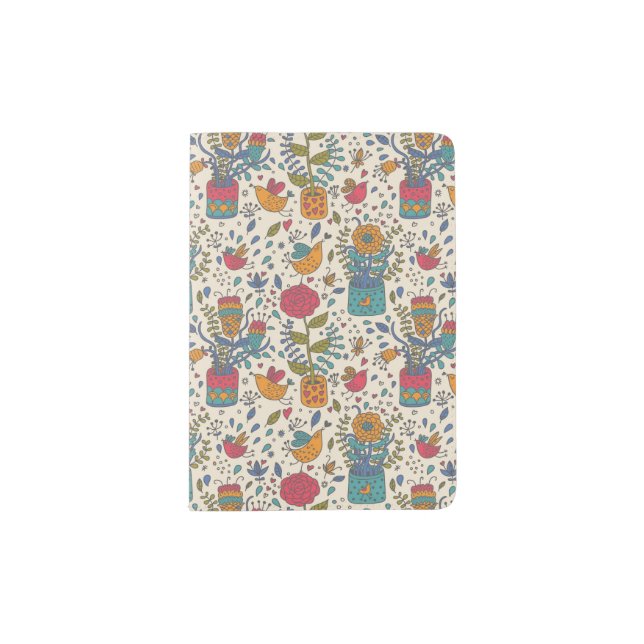Cartoon floral pattern with birds 2 passport holder (Front)