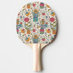 Cartoon floral pattern with birds 2 Ping-Pong paddle