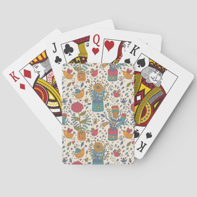 Cartoon floral pattern with birds 2 poker cards (Back)