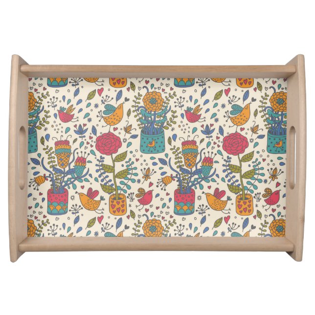 Cartoon floral pattern with birds 2 serving tray (Front)