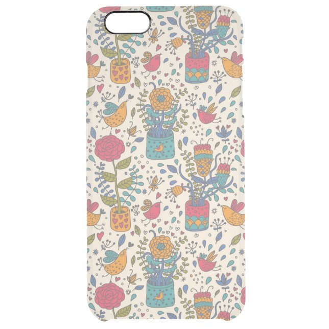 Cartoon floral pattern with birds 2 uncommon iPhone case (Back)