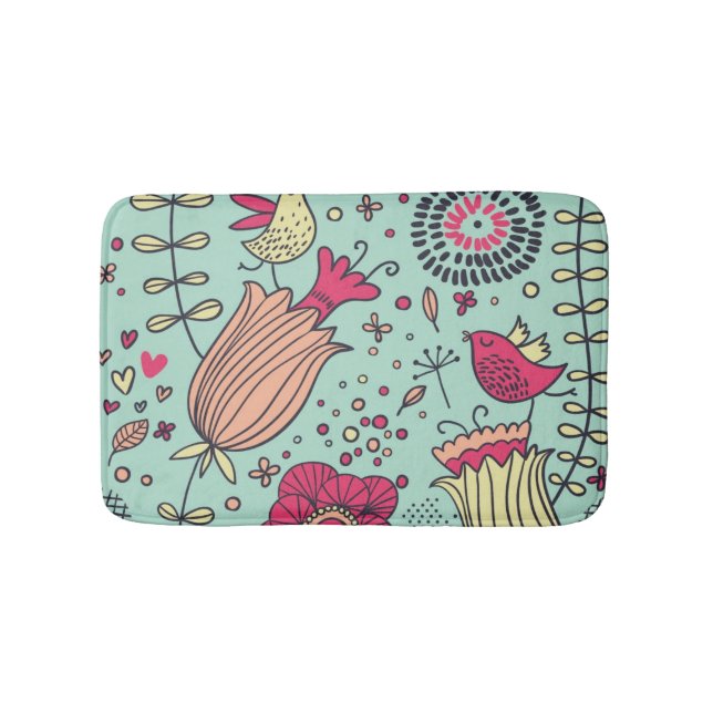 Cartoon floral pattern with birds bathroom mat (Front)