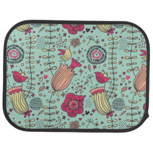 Cartoon floral pattern with birds car floor mat