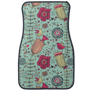 Cartoon floral pattern with birds car mat