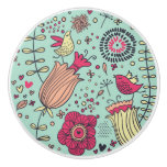 Cartoon floral pattern with birds ceramic knob