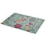 Cartoon floral pattern with birds cutting board