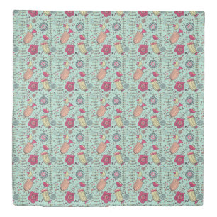 Cartoon floral pattern with birds duvet cover