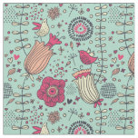 Cartoon floral pattern with birds fabric