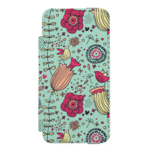 Cartoon floral pattern with birds wallet case for iPhone SE/5/5s