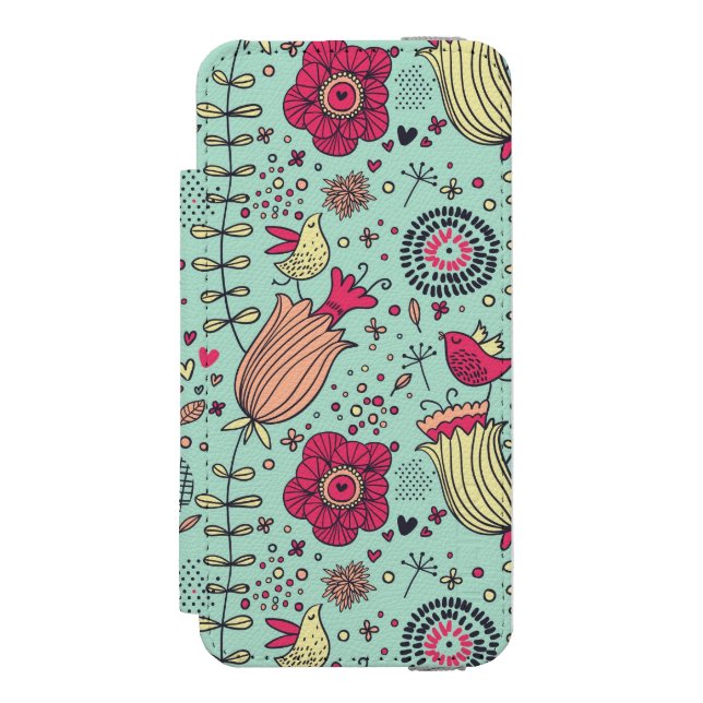 Cartoon floral pattern with birds incipio iPhone wallet case (Folio Front)