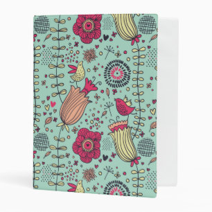 Cartoon floral pattern with birds mini binder