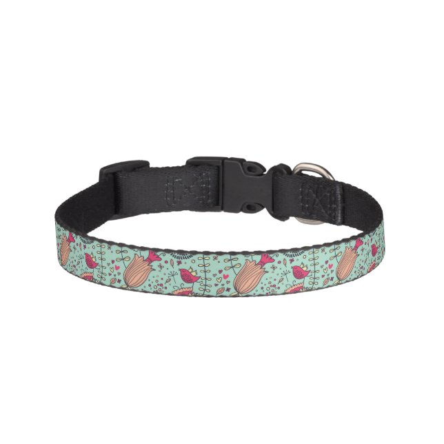 Cartoon floral pattern with birds pet collar (Front)