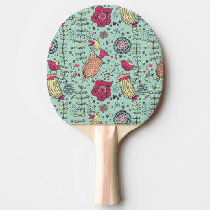 Cartoon floral pattern with birds Ping-Pong paddle