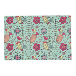 Cartoon floral pattern with birds placemat