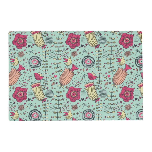 Cartoon floral pattern with birds placemat (Front)