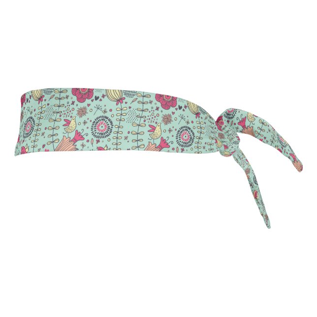 Cartoon floral pattern with birds tie headband (Rotate 90)