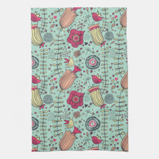 Cartoon floral pattern with birds towel
