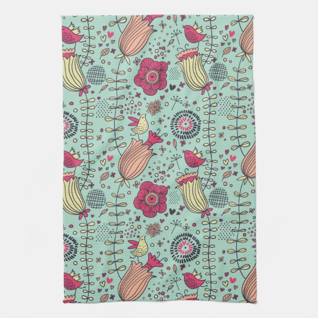 Cartoon floral pattern with birds towel (Vertical)