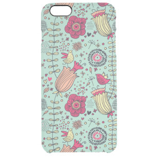 Cartoon floral pattern with birds clear iPhone 6 plus case