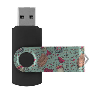 Cartoon floral pattern with birds USB flash drive