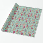 Cartoon floral pattern with birds wrapping paper