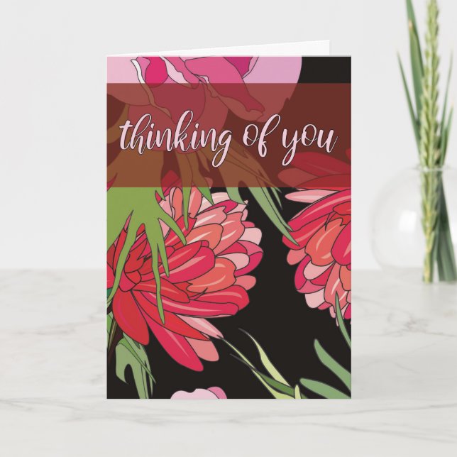 Cartoon Floral Thinking of You Card (Front)