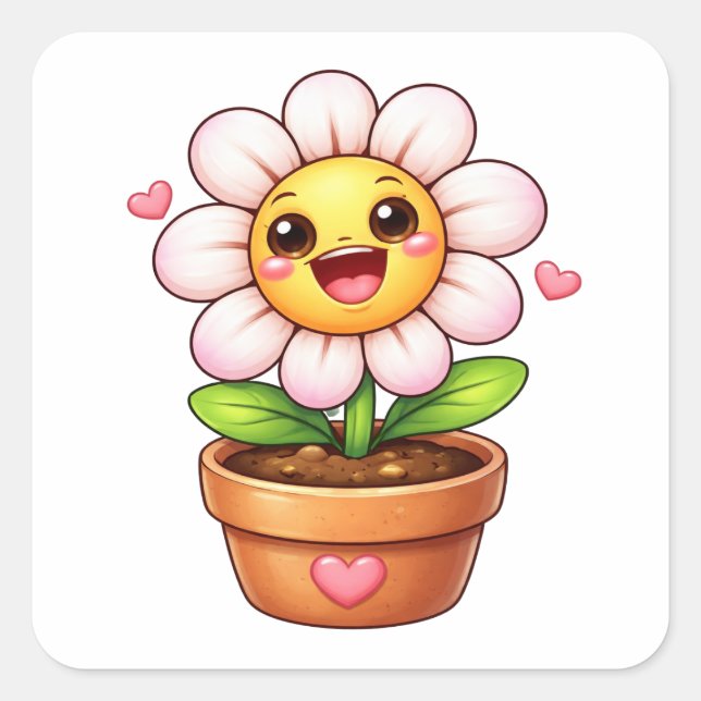 Cartoon flower laughing in pot Sticker (Front)