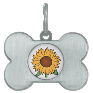 Cartoon Flowers, Summer Floral Sunflower Pet ID Tag