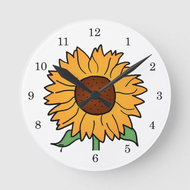 Cartoon Flowers, Summer Floral Sunflower Round Clock (Front)