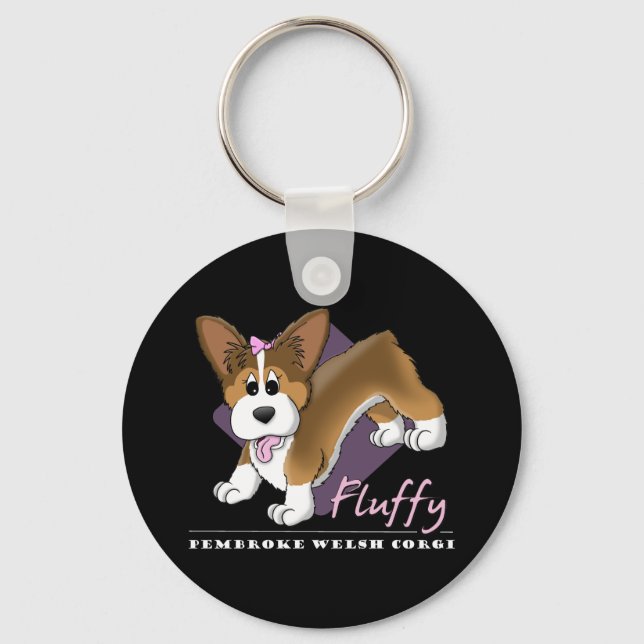 Cartoon Fluffy Pembroke Welsh Corgi Keychain (Front)